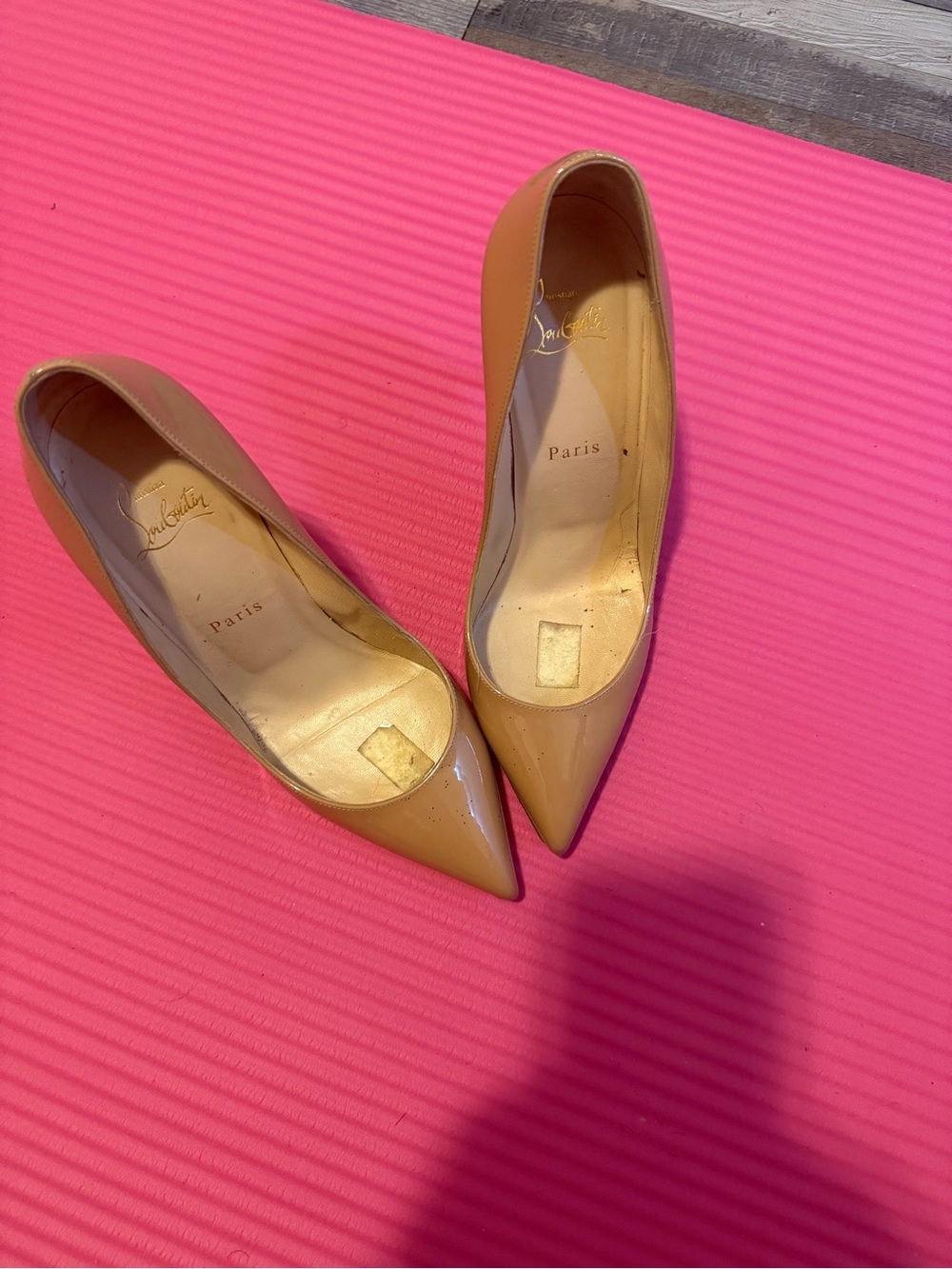 Christian Louboutin Beige Patent Leather Pointed-Toe Pumps